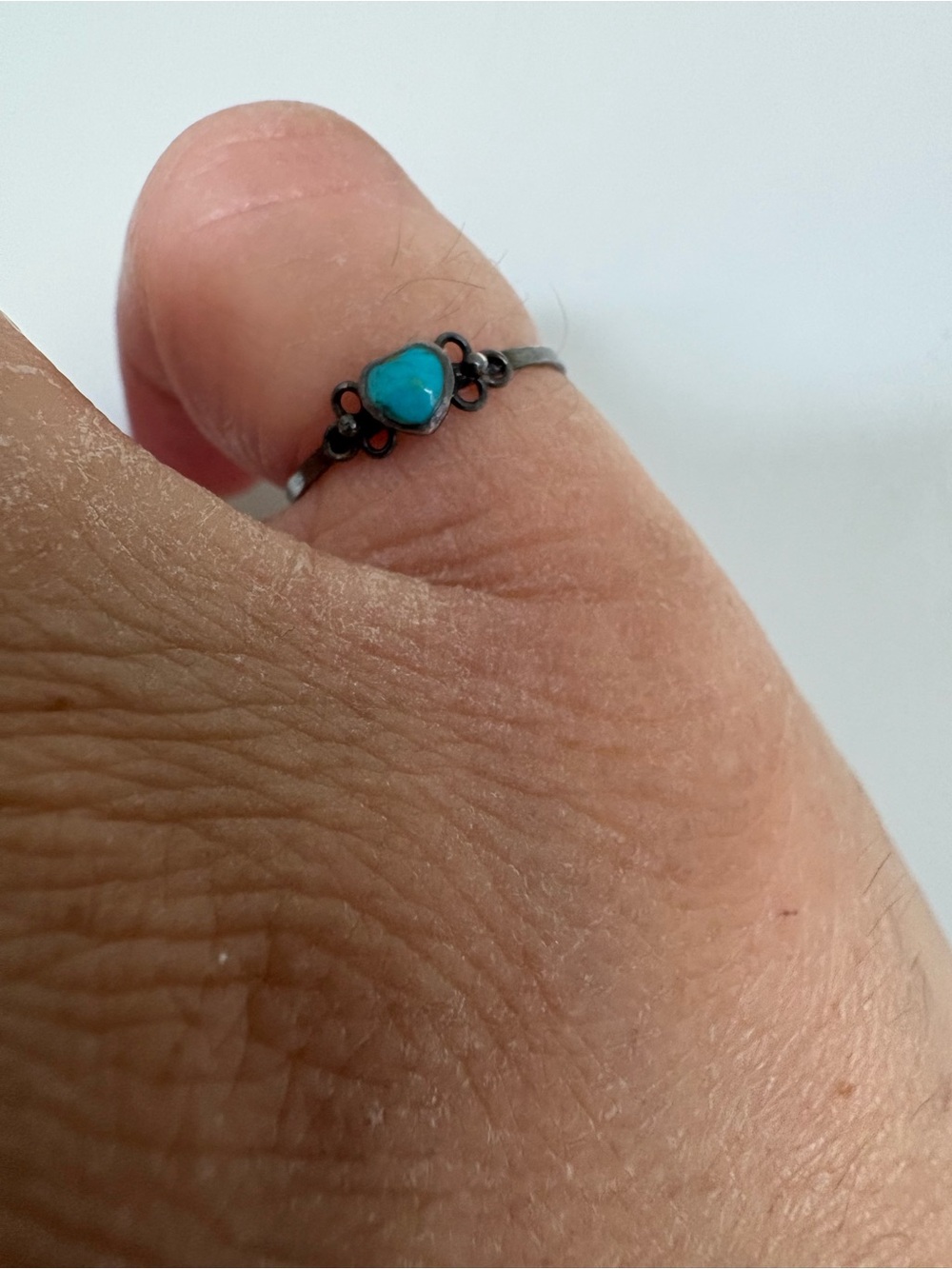 Vintage Sterling Silver Heart Turquoise Ring - Blue size 4.75